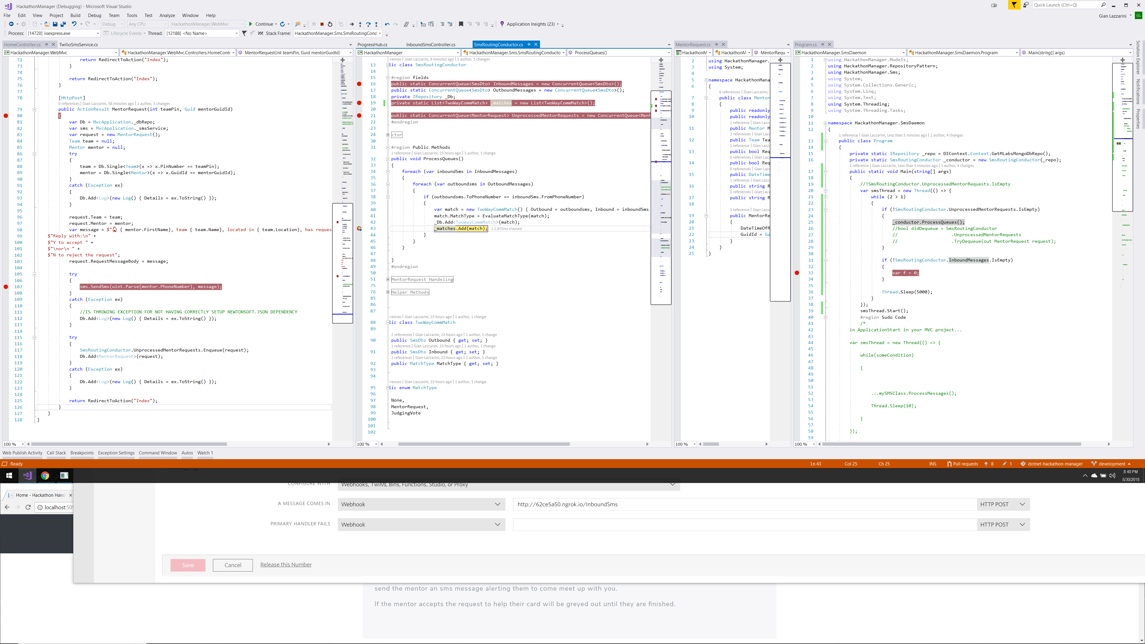 Coding Multi Threaded Backend Inbound SMS Routing For HACKATHONHANDLER.COM